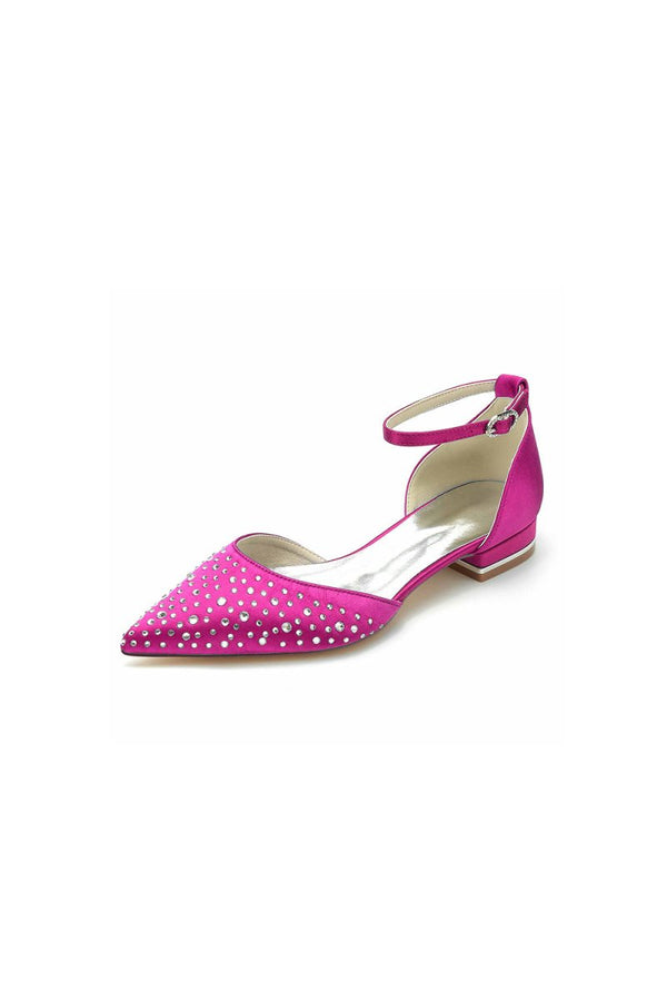 Pointed Toe Beaded Ankle Strap Buckle Kitten Heels - KissProm