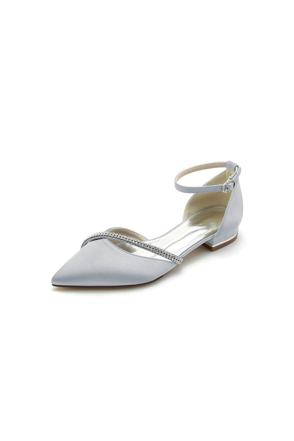 Pointed Toe Beaded Ankle Strap Kitten Heels - KissProm