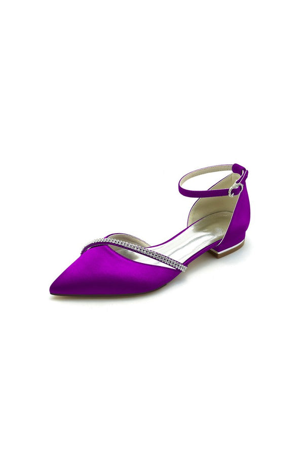 Pointed Toe Beaded Ankle Strap Kitten Heels - KissProm