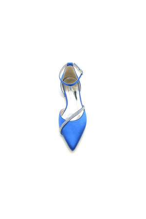 Pointed Toe Beaded Ankle Strap Kitten Heels - KissProm