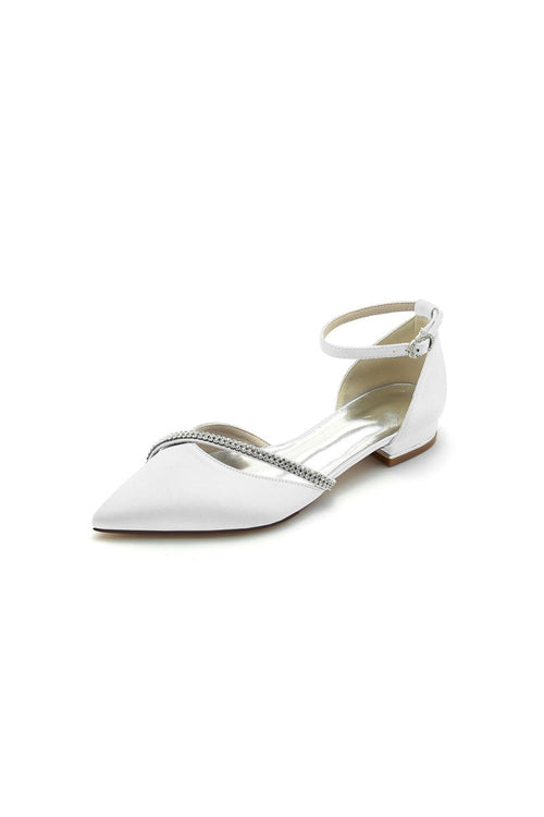 Pointed Toe Beaded Ankle Strap Kitten Heels - KissProm