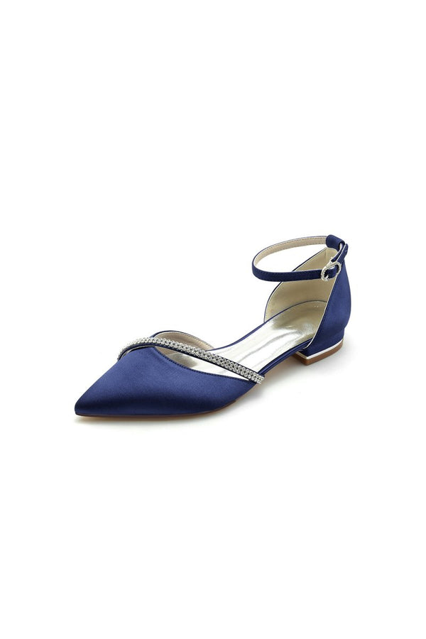 Pointed Toe Beaded Ankle Strap Kitten Heels - KissProm
