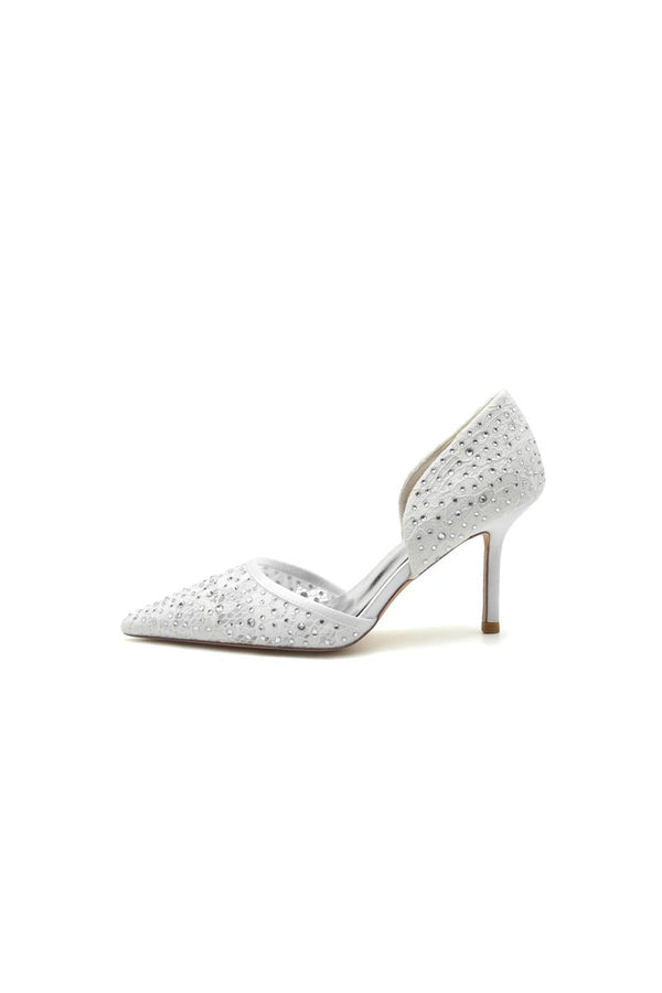 Pointed Toe Beaded Lace Wedding Stiletto Heels - KissProm