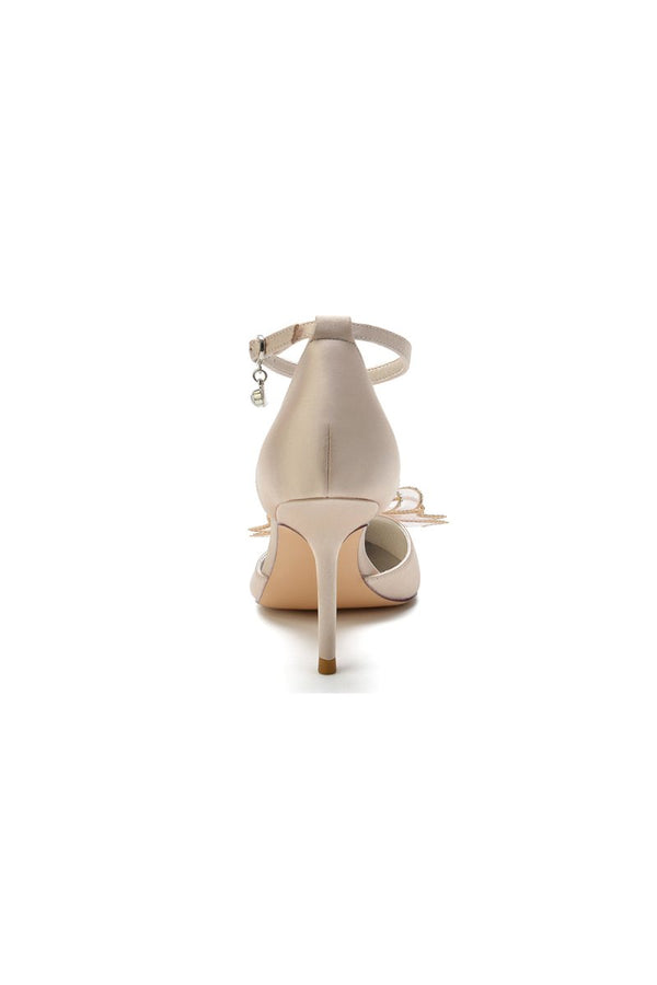 Pointed Toe Bow Stiletto Ankle Strap High Heels - KissProm