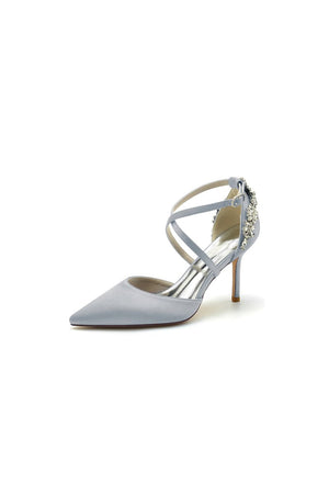 Pointed Toe Cross Strap With Rhinestones Stiletto Heels - KissProm