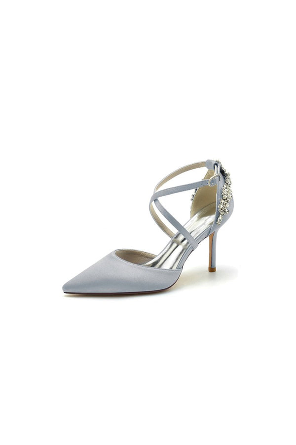 Pointed Toe Cross Strap With Rhinestones Stiletto Heels - KissProm