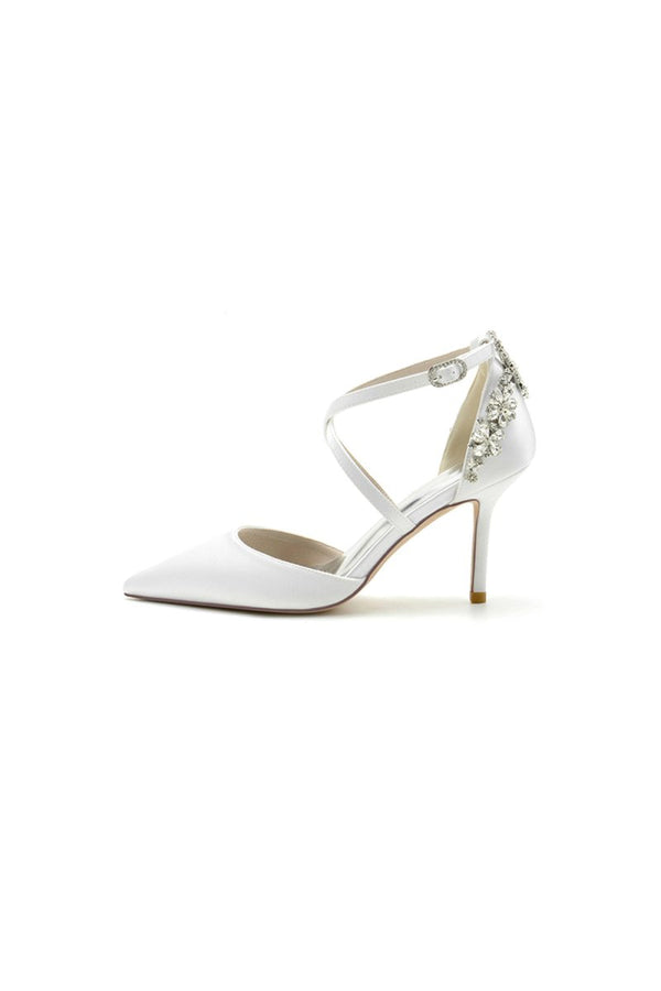 Pointed Toe Cross Strap With Rhinestones Stiletto Heels - KissProm