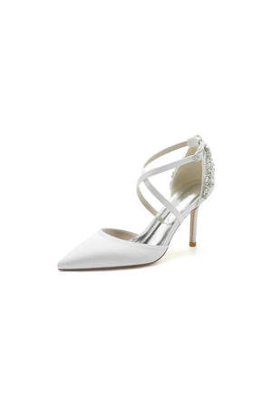 Pointed Toe Cross Strap With Rhinestones Stiletto Heels - KissProm