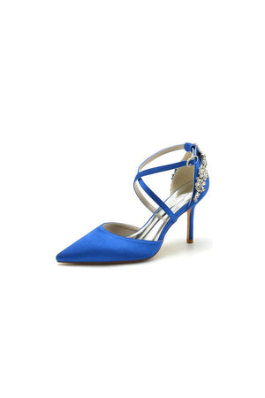 Pointed Toe Cross Strap With Rhinestones Stiletto Heels - KissProm