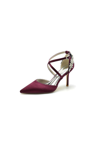 Pointed Toe Cross Strap With Rhinestones Stiletto Heels - KissProm