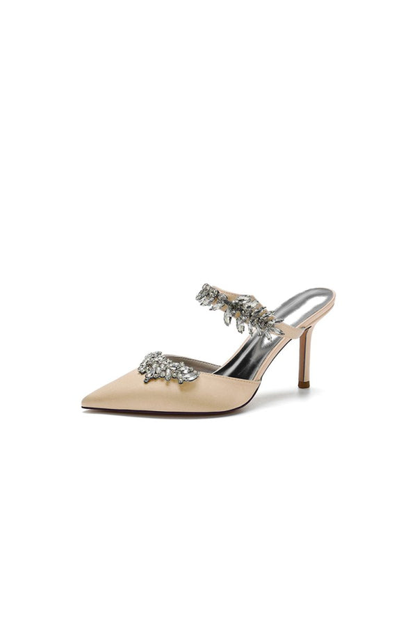 Pointed Toe Crystal Flower Strap Stiletto Heel - KissProm