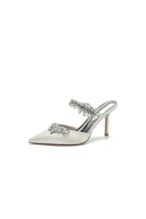 Pointed Toe Crystal Flower Strap Stiletto Heel - KissProm