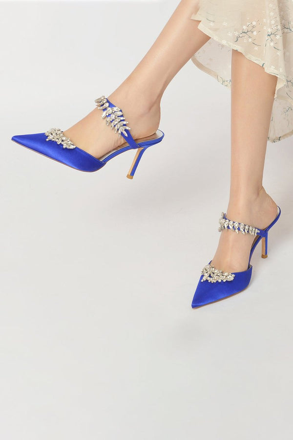 Pointed Toe Crystal Flower Strap Stiletto Heel - KissProm
