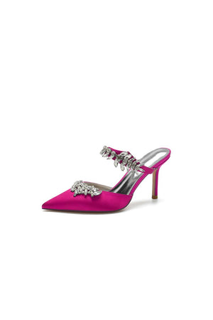 Pointed Toe Crystal Flower Strap Stiletto Heel - KissProm