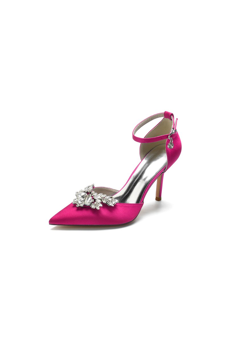 Pointed Toe Crystal Party Ankle Strap Heels Shoes - KissProm