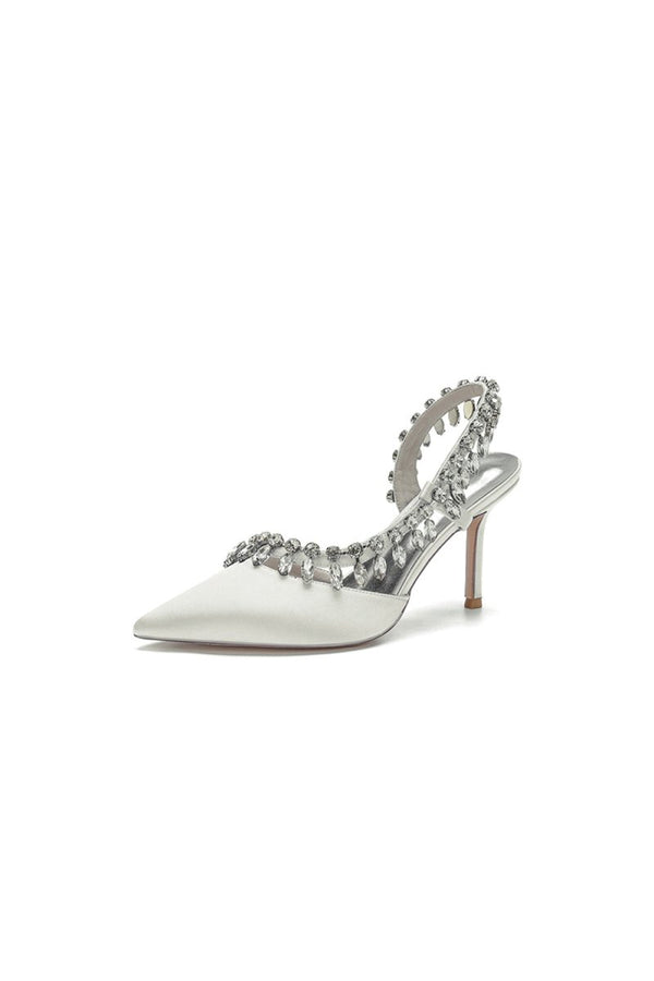 Pointed Toe Heels With Crystal Slingback Strap - KissProm