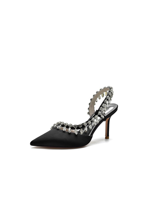 Pointed Toe Heels With Crystal Slingback Strap - KissProm