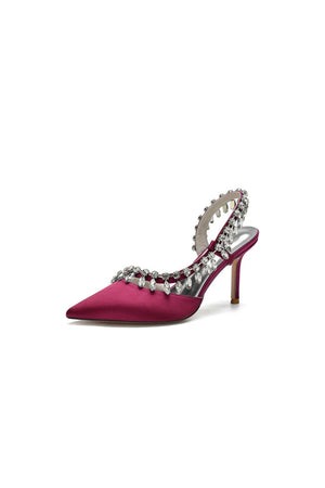 Pointed Toe Heels With Crystal Slingback Strap - KissProm