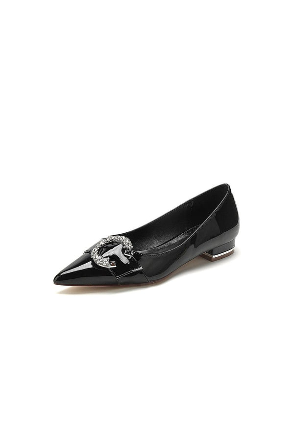 Pointed - Toe Flats with Diamond - Accented Metal Buckle U18447 - 2 - KissProm