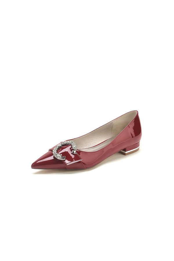 Pointed - Toe Flats with Diamond - Accented Metal Buckle U18447 - 2 - KissProm