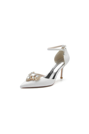 Pointed Toe Glitter Ankle Strap Rhinestone High Heels - KissProm