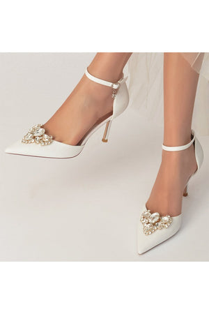 Pointed Toe Glitter Ankle Strap Rhinestone High Heels - KissProm