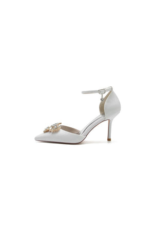 Pointed Toe Glitter Ankle Strap Rhinestone High Heels - KissProm