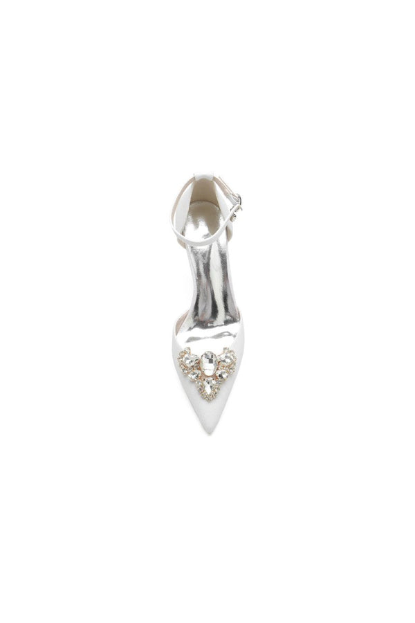 Pointed Toe Glitter Ankle Strap Rhinestone High Heels - KissProm