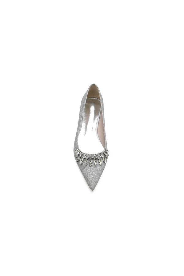 Pointed Toe Glitter Low Heels With Rhinestone - KissProm