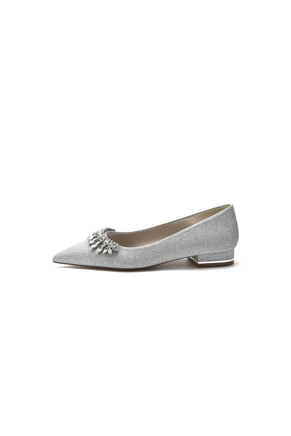 Pointed Toe Glitter Low Heels With Rhinestone - KissProm