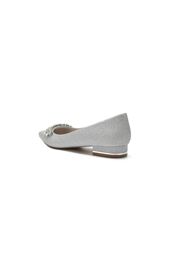 Pointed Toe Glitter Low Heels With Rhinestone - KissProm