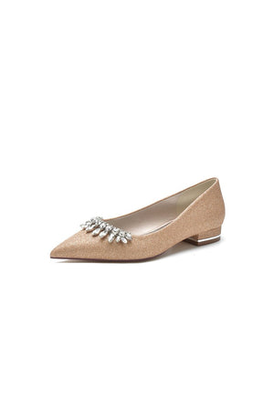 Pointed Toe Glitter Low Heels With Rhinestone - KissProm