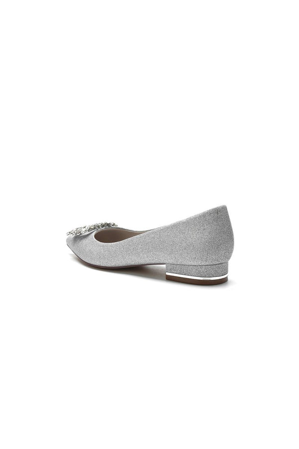 Pointed Toe Glitter Wedding Low Heels With Rhinestone - KissProm