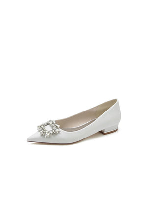 Pointed Toe Glitter Wedding Low Heels With Rhinestone - KissProm