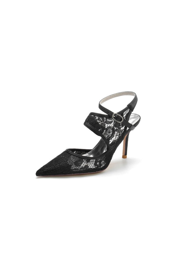 White Bridal Heels with Lace Appliques - KissProm