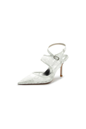 White Bridal Heels with Lace Appliques - KissProm