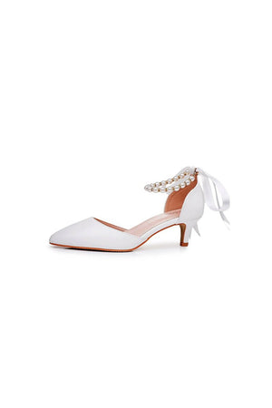 Pointed Toe Kitten Heels Ankle - Strap Wedding Shoes - KissProm