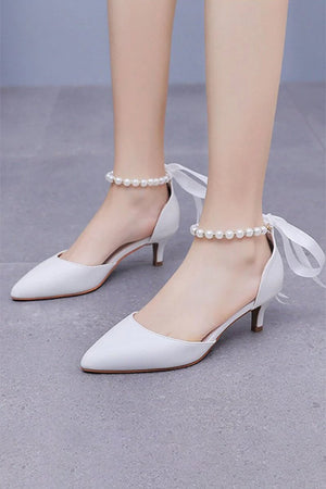 Pointed Toe Kitten Heels Ankle - Strap Wedding Shoes - KissProm