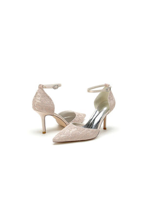 Pointed Toe Bridal Heels with Ankle Strap - KissProm