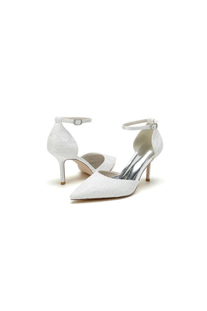 Pointed Toe Bridal Heels with Ankle Strap - KissProm