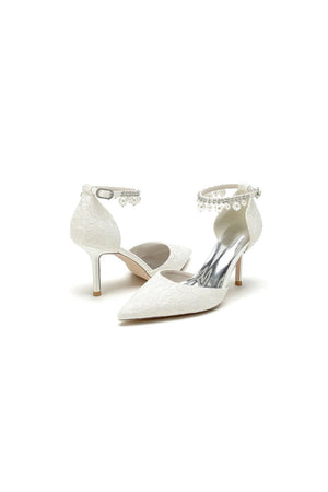 Pointed Toe Bridal Heels Pearl Strap - KissProm
