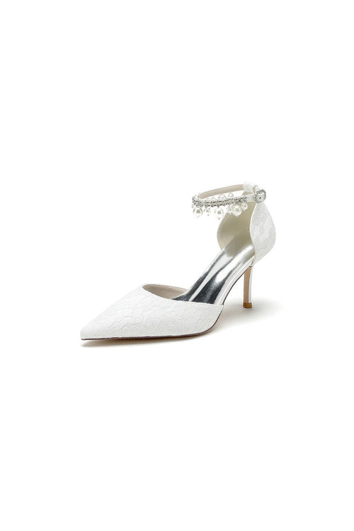 Pointed Toe Bridal Heels Pearl Strap - KissProm