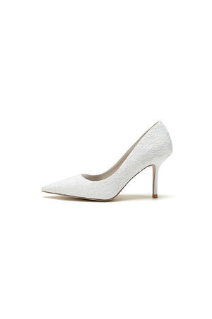 Simple Pointed Toe Lace Wedding Heels - KissProm