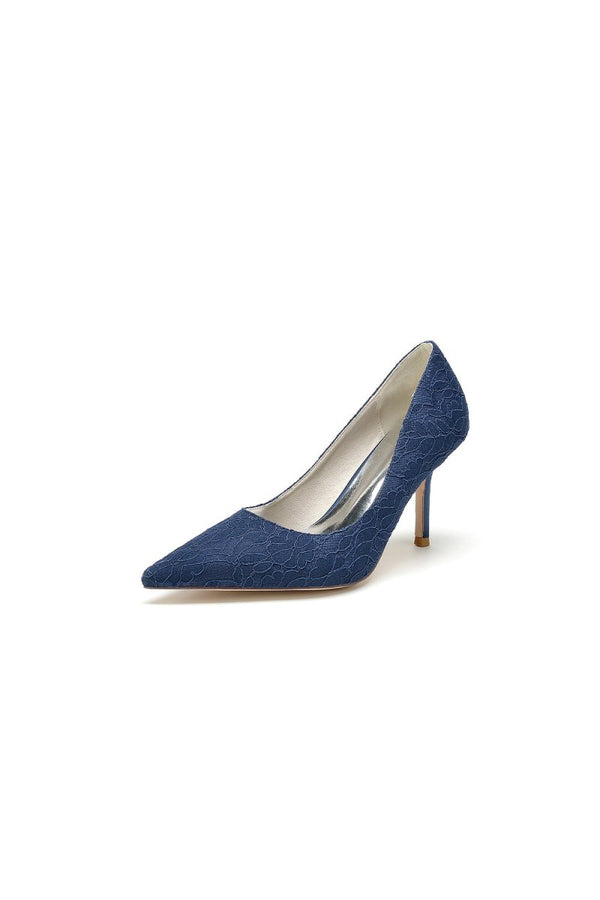 Simple Pointed Toe Lace Wedding Heels - KissProm