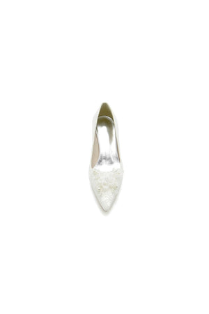 Pointed Toe Lace Wedding Shoes with Flower - KissProm