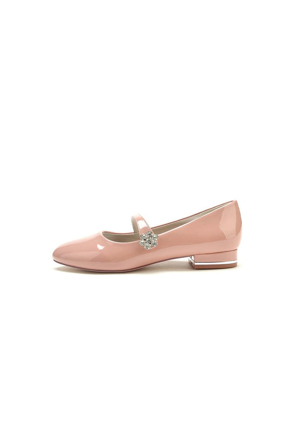 Pointed Toe Patent Leather Beaded Low Heels - KissProm