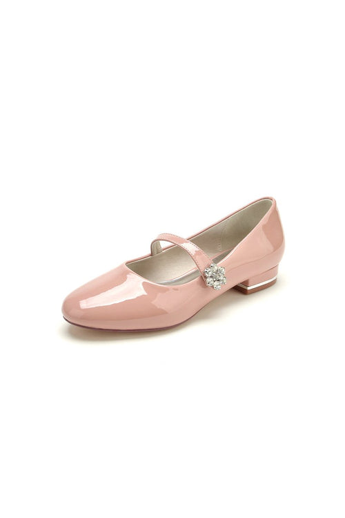 Pointed Toe Patent Leather Beaded Low Heels - KissProm