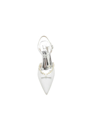 Pointed Toe Pearl Glitter Wedding Shoes With Bow - KissProm