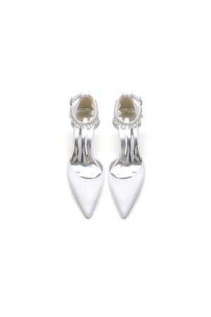 Pointed Toe Pearl Strap Kitten Heels - KissProm