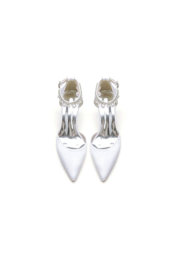 Pointed Toe Pearl Strap Kitten Heels - KissProm